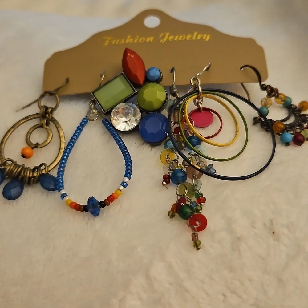Vintage Six Single Colorful Rainbow Dangle Earrings Set